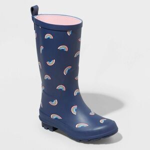 Cat & Jack Boots Youth Girls Rainbow Tall Pull On Rain Boots Blue